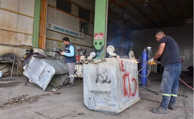 Tarsus Belediyesi Eskiyen Çöp Konteynırlarını Onarım Yeniden Kazandırıyor